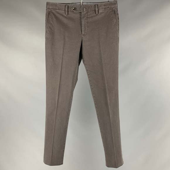 PT01 Other - PT01 Grey Cotton Elastane Flat Front Casual Pants